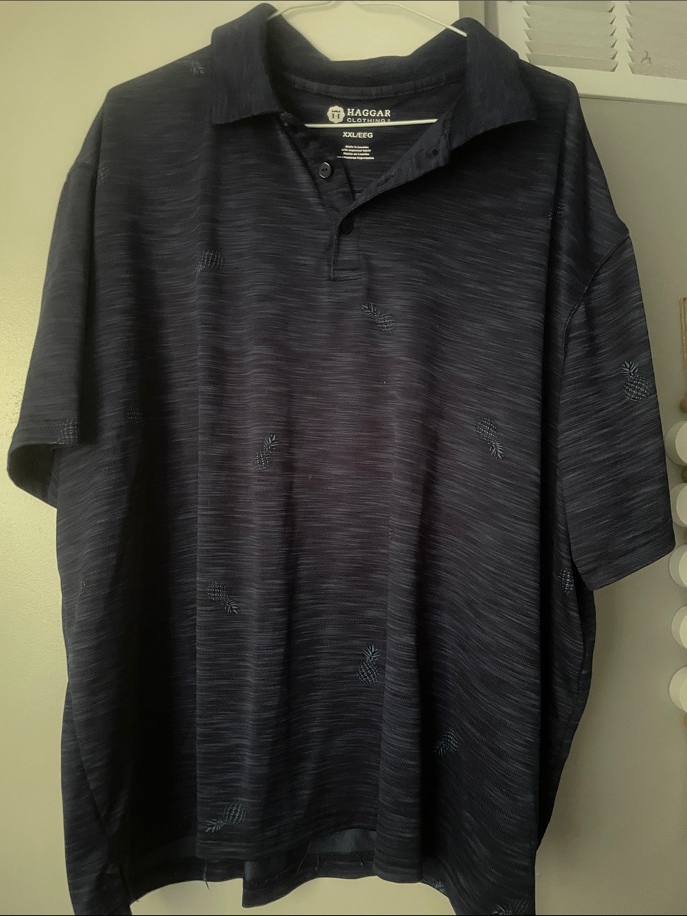 Haggar Men's Dark Navy Short-Sleeve Polo with Subtle Texture